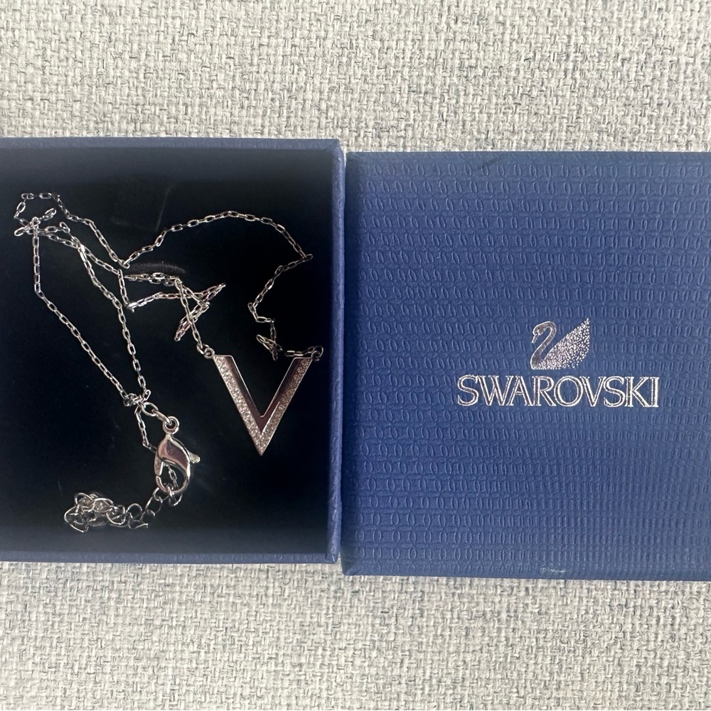 Swarovski Silver Necklace with V Pendant